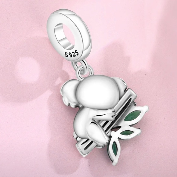 Women’s 925 Sterling Silver Sleeping Koala Charm with Green CZ Leaves - NWT - Picture 3 of 6